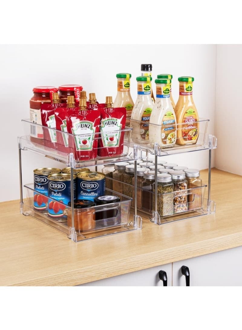 2-Tier Pull-Out Organizer Shelf | 2 Pack Under Sink Storage for Kitchen & Bathroom | Snack, Spice, Medicine & Cosmetic Storage - Image 4